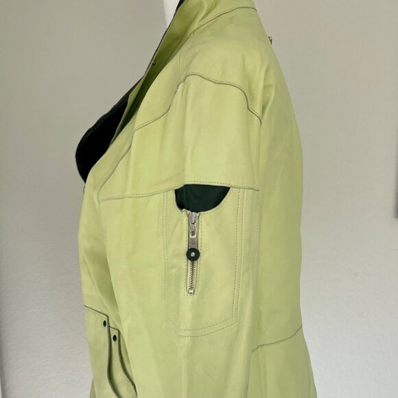 Vintage 80s Jamie Sadock Lime Green Leather Jacket - Picture 4 of 11